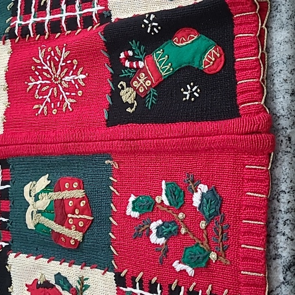 Tiara International Large Christmas Patchwork Cardigan Full Zipper Sweater - Picture 3 of 12
